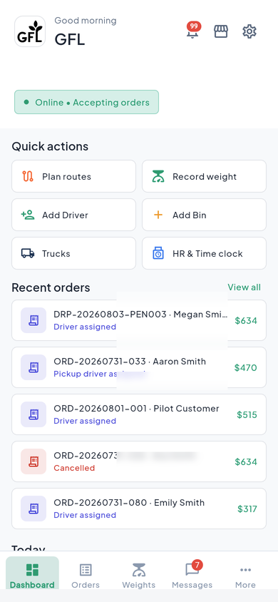 Dashboard - mobile